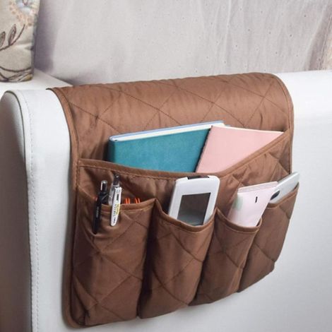 Sac de rangement suspendu pour accoudoir de canapé, organisateur de télécommande et de collations pour la maison (marron) (1/4)