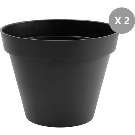 EDA – Lot de 2 pots de fleur ronds Toscane Ø 80 cm H.66 cm anthracite – Réserve d'eau – Résistant au gel et aux UV – Fabriqué en France (1/2)