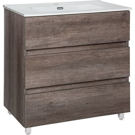 Meuble sous-vasque + Céramique KORA XL, chêne Chateau, 3 tiroirs,805x845x470mm