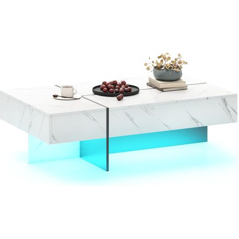 COSTWAY Tavolino Da Caffè Tavolo Basso Soggiorno Striscia Luminosa Luce Led Moderno Laccato Lucido Cassetti Scorrevoli Contenitore Camera Da Letto Marmo Cockt (1/5)