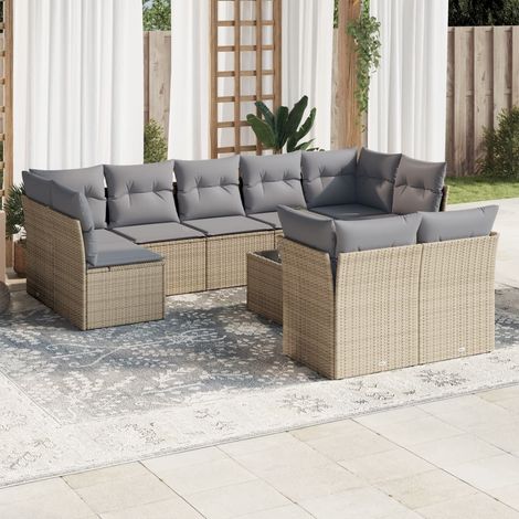 Salon de jardin avec coussins 10 pcs beige résine tressée vidaXL (1/3)