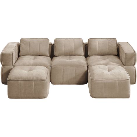 U-Form Modulares Sofa 3-Sitzer ohne Gestell mit Hockern, Polyestergewebe, Sand (1/5)