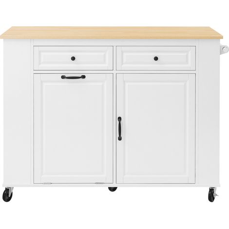Îlot de cuisine mobile avec plateau extensible, prises intégrées, blanc (1/5)