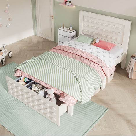 Cama Infantil 90x200 Cm Diseño Bloques Y Espacio Almacenaje (1/5)