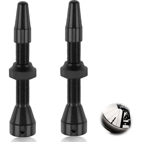 Válvulas sin cámara，Paquete de 2，1 par para bicicletas，44 mm，Válvulas sin cámara para MTB，Bicicletas ligeras y duraderas，Color negro (1/5)
