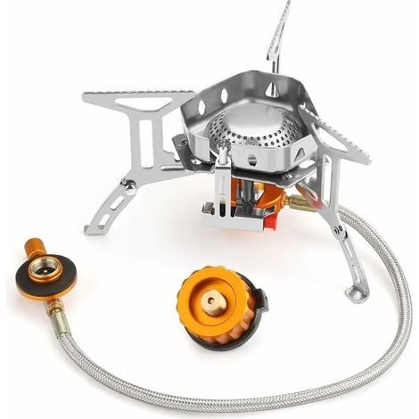 1 Réchaud gaz, 3500W, pliable, anti-vent, allumage piézo, randonnée, camping, pique-nique (1/5)