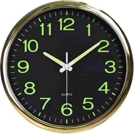 Horloge murale lumineuse avec aiguilles phosphorescentes pour la lecture nocturne, silencieuse et lumineuse. (1/5)