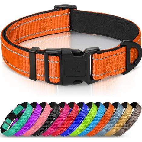 Collier pour Chien en Nylon avec Bande Réfléchissante,Collier Rembourré Classique pour Petit Chien,Orange,S (1/5)