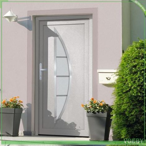 Porte d'entrée PVC blanche 98x208 cm avec vitrage en arche, serrure 5 points et seuil alu (1/5)