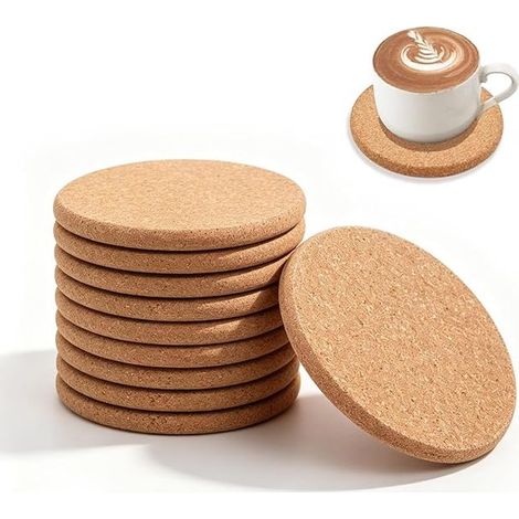 Cork Coasters, 10cm Round Reusable and Absorbent, for Home, Office, Bar and Restaurants (1/5)