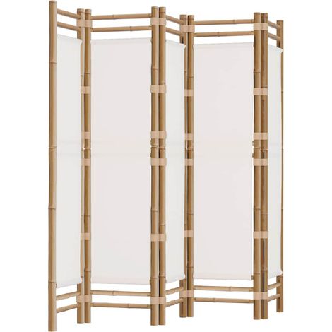 Paravent Cloison de séparation pliante 5 panneaux, Pour Jardin, Balcon, Terrasse 200 cm Bambou et toile OIB5121E (1/5)