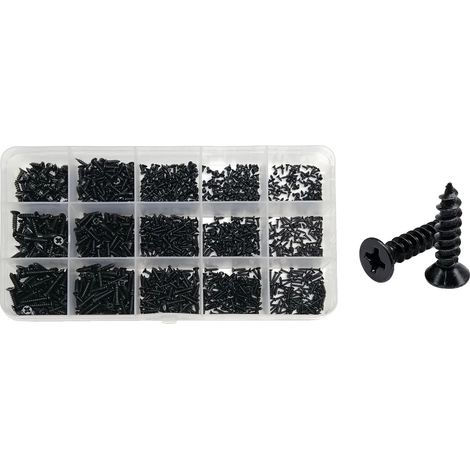 Juego de tornillos para madera, acero bajo en carbono, autorroscantes, juego C 1350 piezas (1/2)