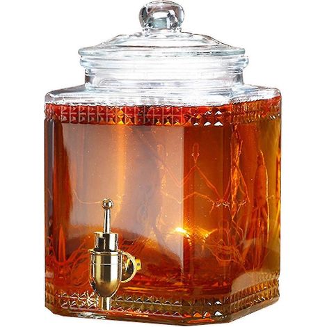 Distributeur de boissons en verre 3000 ml (203 oz) avec robinet et couvercle pour jus eau glacée vin - Robinet en cuivre - Sans support (1/5)