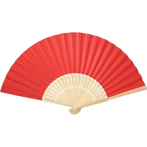 Eventail pliant en bambou chinois vierge, papier DIY rouge pour mariage, shower party, décoration (1/5)