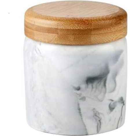Ceramic Jar with Airtight Bamboo Lid - For Storing Tea, Coffee, Spices and Much More, Ceramic, Black Marble, 9.3 OZ (275ML) - (1/4)