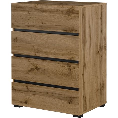 Piccolo buffet HAVANA – 4 cassetti – Rovere e nero – Stile naturale e moderno (1/5)