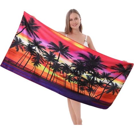 Serviette de plage en microfibre 160 x 80 cm, séchage rapide, très absorbante, sans sable, douce et compacte, imprimée motif cocotier, pour plage, piscine et voyage (1/5)
