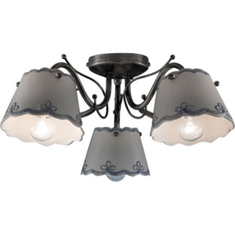 Plafoniera Classica Ravenna Metallo E Ceramica Nero Sfumato Argento 3 Luci E14 (1/4)