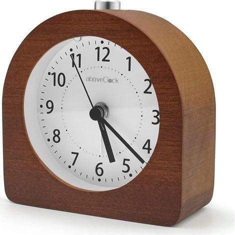 Réveil à piles avec fonction snooze, réveil de voyage lumineux en bois, silencieux (sans tic-tac), réveil analogique, aiguilles à tonalité ascendante, réveilBois foncé (1/4)