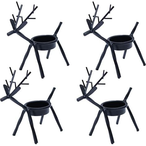 Bougeoirs votifs rennes de Noël, porte-bougies chauffe-plat en métal noir en forme de renne (1/5)