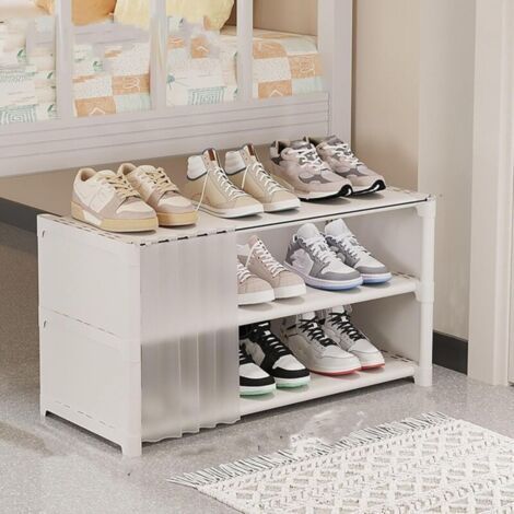Banc à chaussures de placard, organisateur de chaussures d'entrée à 3 niveaux, étagère à chaussures sous le lit, étagères à chaussures autoportantes, étagère à chaussures (1/2)
