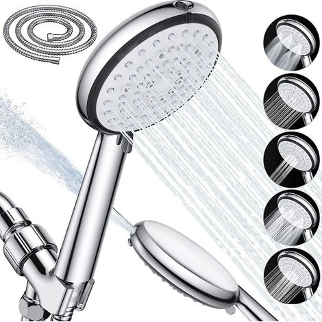 Pommeau de douche économique, douchette à main en acier inoxydable, 5 fonctions de jet, installation facile et nettoyage rapide, robinet de douche économe en eau (1/5)