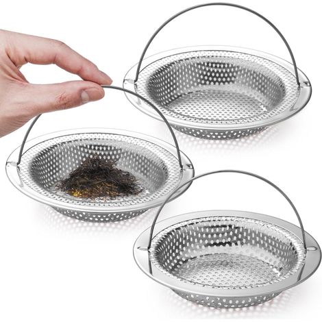Lot de 2/3 filtres d'évier en acier inoxydable avec poignée, grille et 3 brosses, noir, argenté. (1/5)
