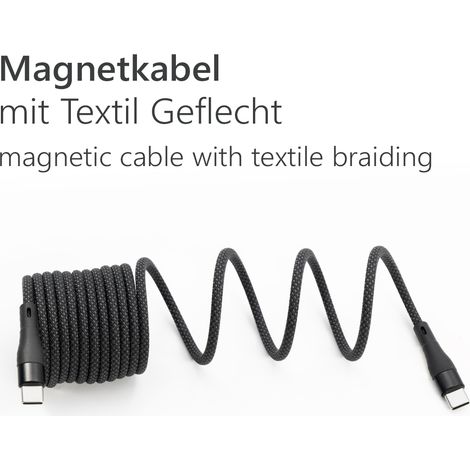 MAXTRACK Kabel de magnetisches Laden USB C C532-1L, Stecker auf Stecker, Schnellladung de 100 W, mit E-Marker Chip, unterstützt QC 3.0, de Datenübertragung de 480 Mbps, Spiralmagnet