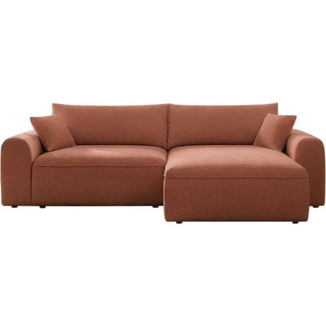 Canapé d’angle convertible 4 places en tissu bouclé avec coffre de rangement BELAIR (1/5)