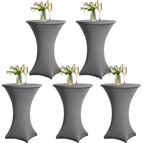 Jiubiaz 5× housses extensibles pour tables hautes gris housses élastiques pour tables de bistrot, ø 60-65× 110 cm