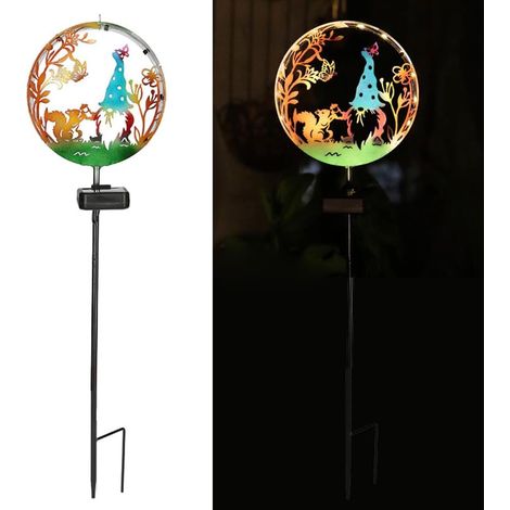 Lumière d'elfe d'écureuil alimentée par le soleil, décoration de jardin forgeant Art fer lampe sol d'écureuil et d'elfe, Le crépuscule sans fil à l'aube LED lumière paysage imperméable. (1/5)