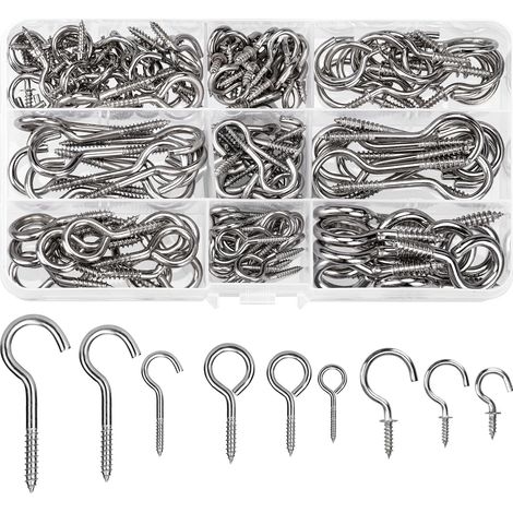 150 Pièce Crochets à Visser Inox 9 Tailles Crochet Lustre Plafond (1/5)