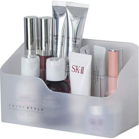 Organisateur De Maquillage - Bac De Rangement En Acrylique Transparent - 5 Compartiments - Pour Tablette Bureau Armoire Salle De Bain - Blanc - 1 Pièce (1/5)