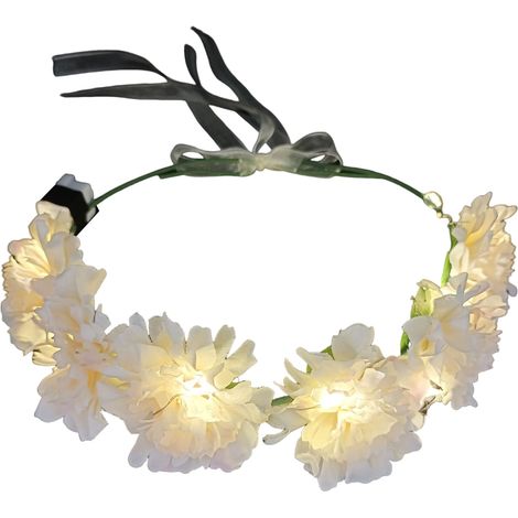 Headband Fleur Led - Couronne Lumineuse en Plastique Résine - Pour Mariage Fête ou Soirée - Circonférence 55-60 cm - Couleur Bleu Blanc - 1 Pièce (1/5)