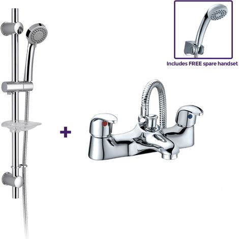 Deck Mounted Bath Filler Shower Mixer Slider Rail and Handset Kit (1/5)
