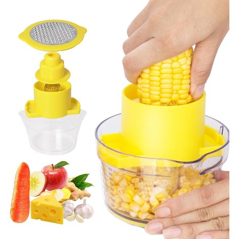 Corn peeler for corn on the cob, Corn Cob Stripper, Corn Cutter & Remover with integrated cup scraper, Corn Peeler Tool with bowl and safety handle, Kitchen Gadgets (1/5)
