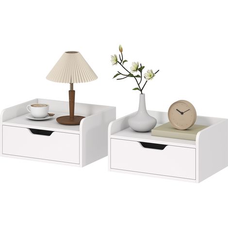 Lot de 2 tables de chevet murales suspendues tiroir aspect bois 40x30x19.5 cm