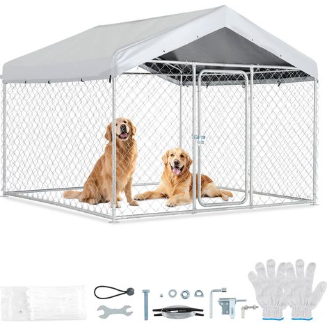 VEVOR Recinto per Cani da Esterno con Serratura di Sicurezza e Copertura Impermeabile Anti UV, Canile di Grandi Dimensioni 2x2x1,6m, Gabbia per Animali Domestici Resistente per Cani di Grande Taglia
