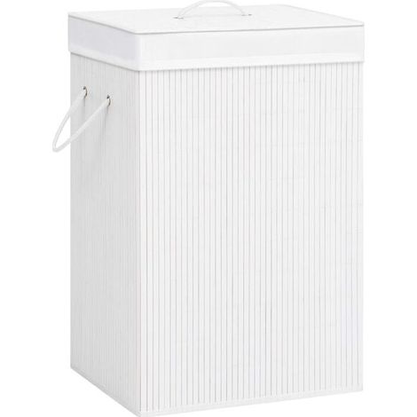 Panier à linge double couche en bambou blanc, 72 litres (1/5)