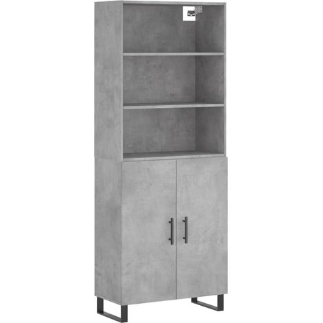 Buffet bahut commode armoire meuble de rangement organisateur cuisine salle de séjour salon haut 69,5 x 34 x 180 cm bois d'ingénierie gris