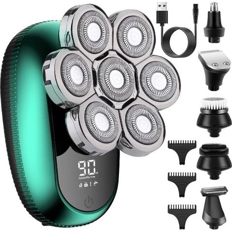 Rasoirs à tête flottante 9D pour hommes chauves, étanches IPX7, rasage à sec et humide, écran LED intelligent, kit de voyage avec verrouillage (1 ensemble bleu)
