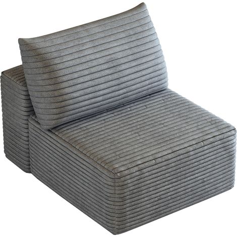 Fauteuil 1 place gris en velours côtelé, fauteuil sans accoudoirs modulable, assise nuage confortable pour salon, 70x95x83 cm (1/5)