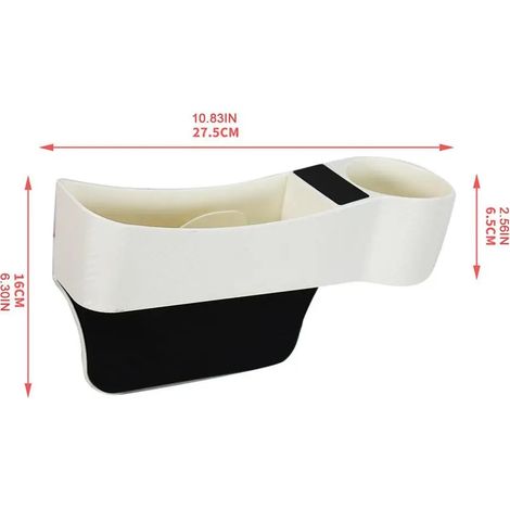 Boîte de rangement pour siège auto (blanche) avec porte-gobelet 2 en 1, en ABS, pour compartiments latéraux de siège, console centrale, rangement pour espaces entre les sièges. (1/5)