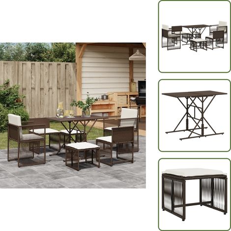 Poltrone da giardino - vidaXL Set da Pranzo da Giardino 7pz con Cuscini in Polyrattan Marrone - Sgabelli da giardino
