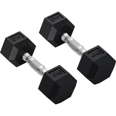 Hexagon Hanteln, 2er Set Hanteln mit gerändeltem Griff, Kurzhantelset aus Gusseisen, 2 x 4 kg, Kurzhanteln für Männer Frauen, Zuhause, Fitnessstudio, Krafttraining