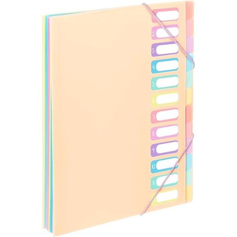Trieur Document A4 avec 12 Compartiments - Organisateur de bureau extensible - Porte document A4 avec index - Fermeture par élastique - Rainbow Pastel Bleu (1/4)