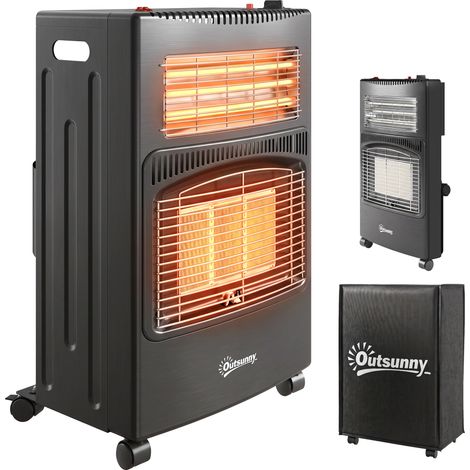 Chauffage d'appoint gaz et électrique - poêle à gaz - Outsunny - 4200W/1200W infrarouge pliable 2 freins - métal - 45x42x75cm - noir (1/5)