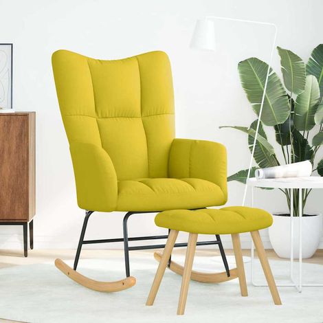 Chaise à bascule avec repose-pied jaune clair tissu (1/5)