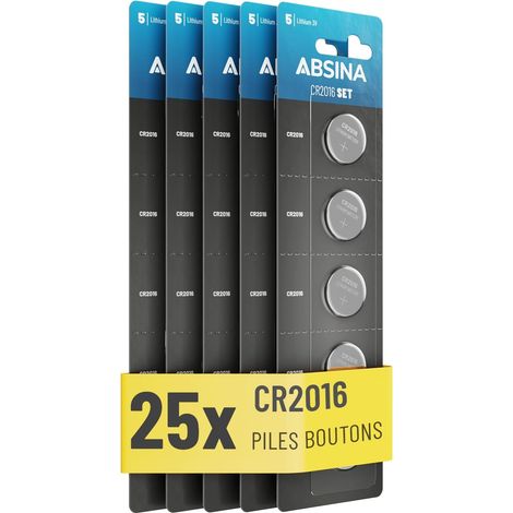 25x Piles CR2016 - CR 2016 3V étanche & Longue durée - Pile 2016 pour clés de Voiture, Balance de Cuisine, etc. - CR2016 Pile Lithium 3V (1/5)