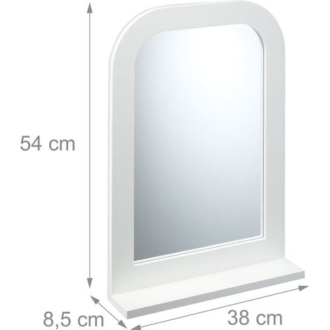 Elegante specchio da parete con mensola 60 x 80 cm ideale per trucco e corridoio in MDF bianco 130016075